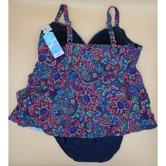 Swim Solutions Tummy Control Fauxkini One-Piece Swimsuit Navy Sz 24W NWT - Picture 4 of 4